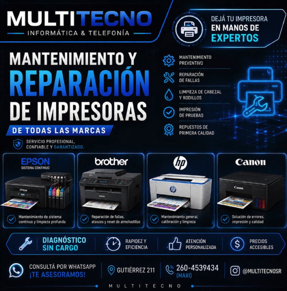 Mantenimiento y reparación de impresoras Epson, Brother, HP y Canon