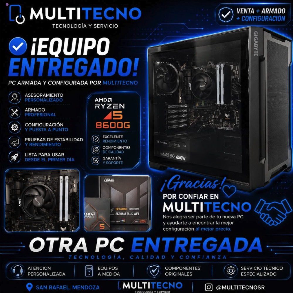 PC armada y configurada por Multitecno con procesador AMD Ryzen 5